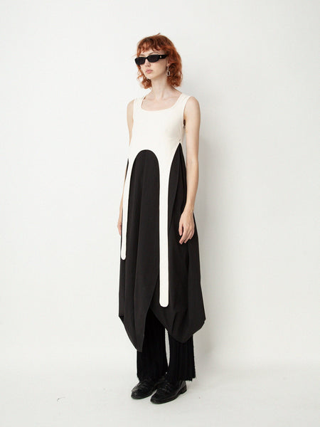 ii sense Ecru Black-Hourglass Dress | UJNG ii sense Ecru Black-Hourglass Dress | UJNG