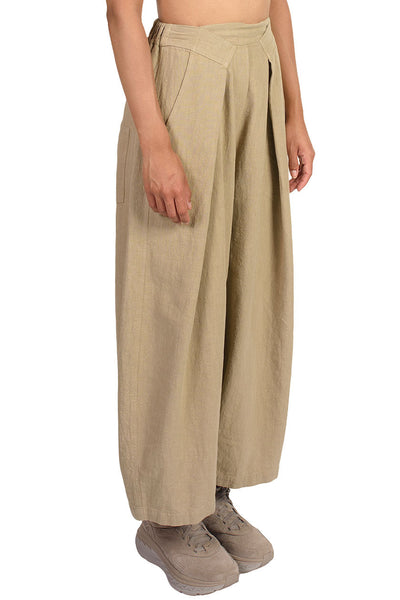 Monica Cordera Smoked Green Pleat Front Ramie Pants | UJNG