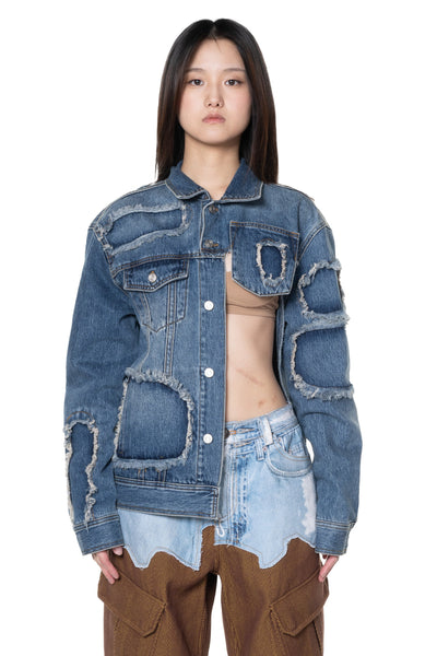 【Andersson Bell 】Mahina Buttoned Cropped Denim Jacket daniel-half-cut-out-denim-