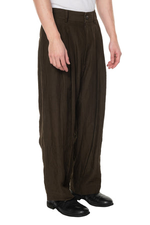 Front Pleats Tapered Long Linen Trousers