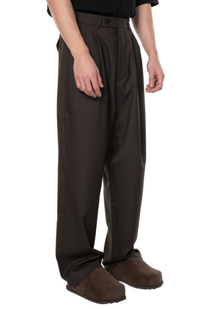 Wide Double Pleated Pants Tobacco Brown