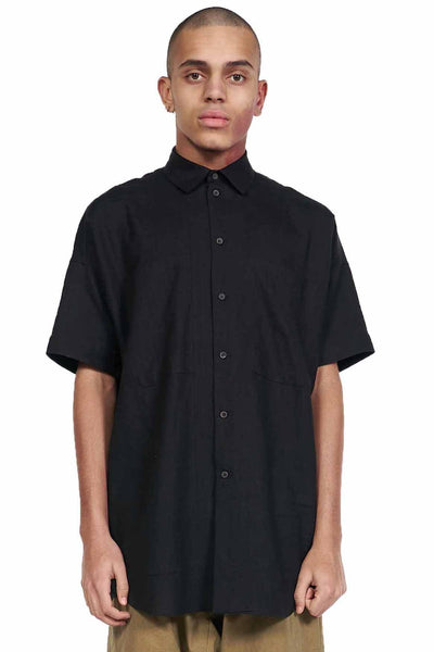 Jan-Jan Van Essche Black Linen Short Sleeve Shirt for Men | UJNG