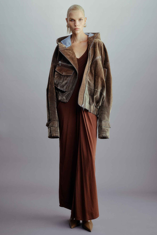 Oude Waag Asymmetric Washed Velvet Structured Jacket