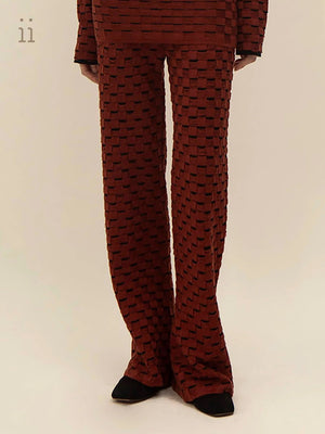 ii sense Black Tea-Check Knit Pants