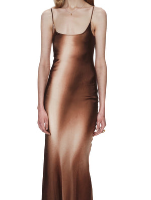 Stretch Silk Printed Dress Brown