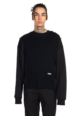 C2H4 Solid Knit Panelled Crewneck