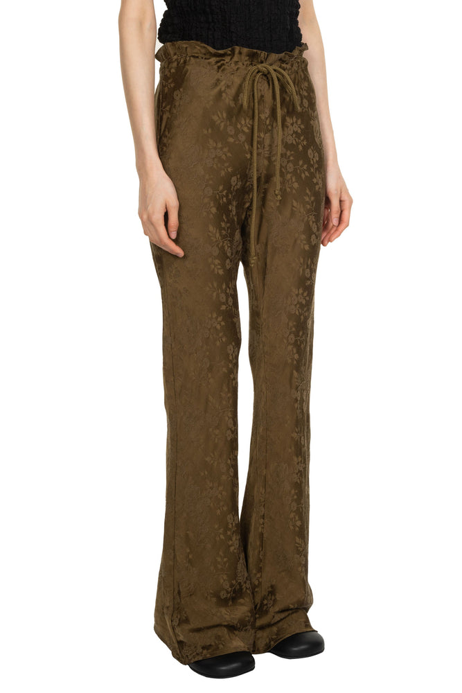 Antique Floral Bias Flared Pants Khaki