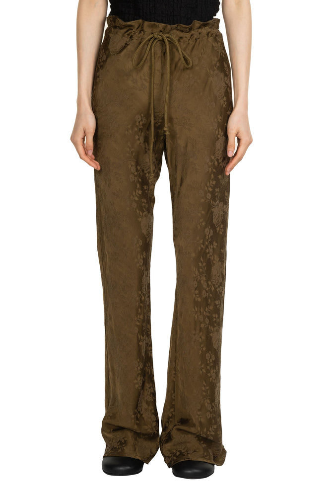 Antique Floral Bias Flared Pants Khaki