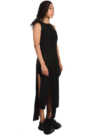 C2H4 Arc Layered Asymmetric Strap Midi Dress