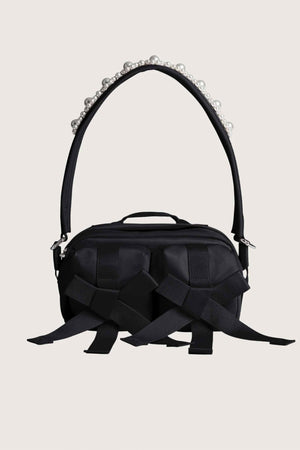 Beaded Classic Bow Crossbody Bag Black