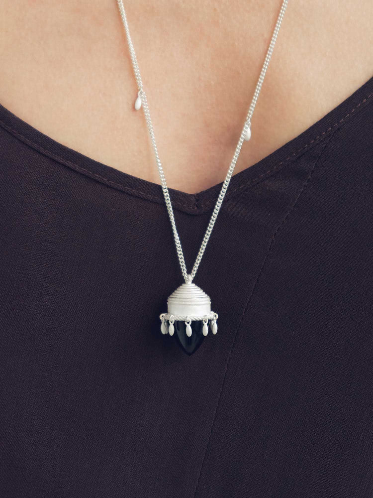 Black Agate Beaded Long Necklace