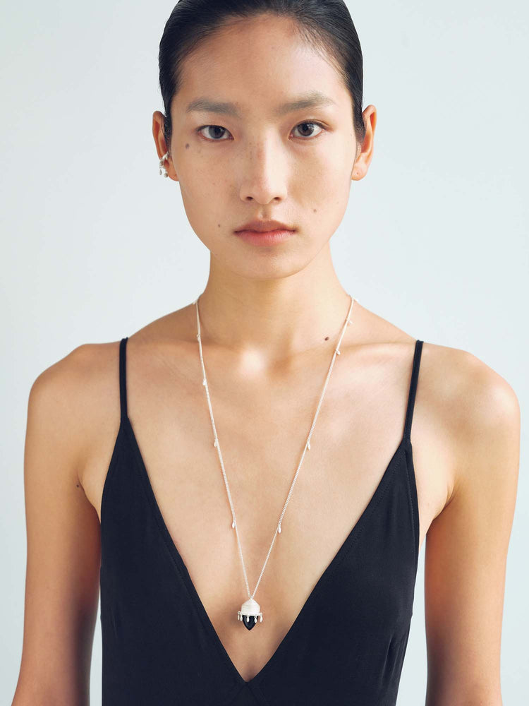 Black Agate Beaded Long Necklace