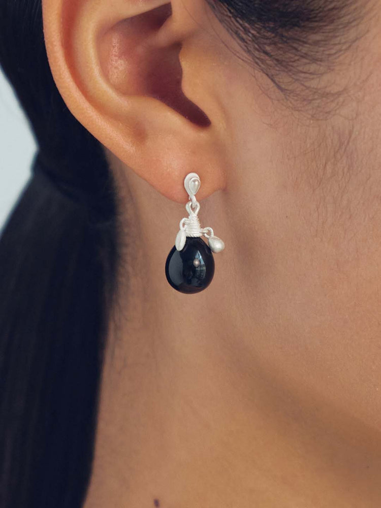 Black Agate Round Earring