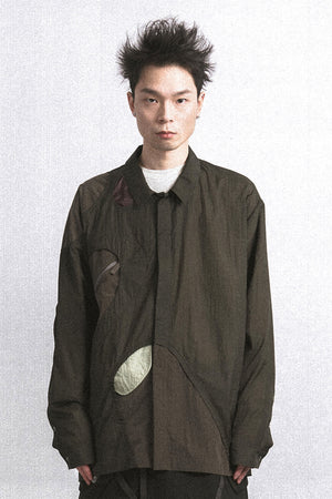 Black Green Multi-Patch Nylon Shirt 