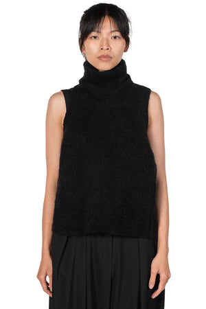 Isabel Benenato Black High Neck Mohair Knit Vest