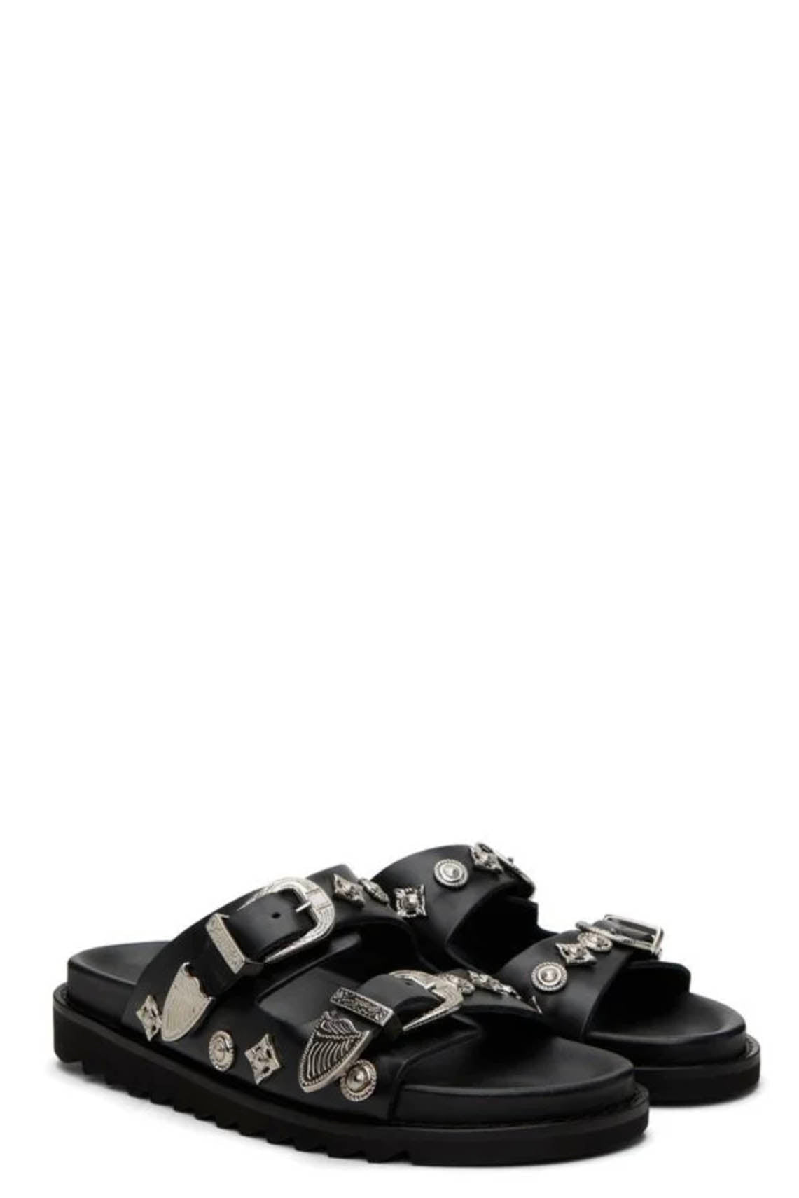 Toga Virilis Black Leather Buckle Sandals - Toga Shoes | UJNG
