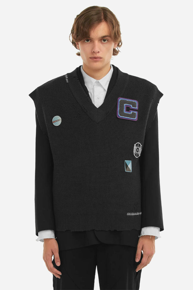 C2h4 Distressed Knit Vest Black