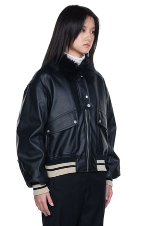 C2h4 Faux Leather Bomber Jacket