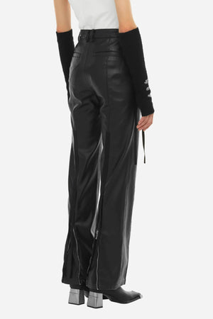 C2h4 Faux Leather Flared Strap Trousers