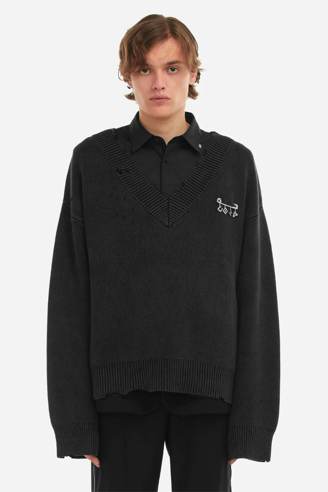C2h4 Sunburnt Distressed V-Neck Sweater