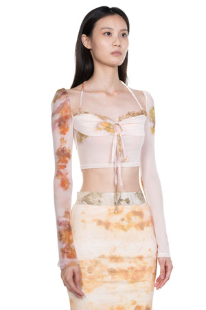 Chinese Medicine Print Lace-Up Top