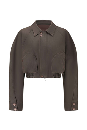 Coated Oversized Cropped Jacket Coffee