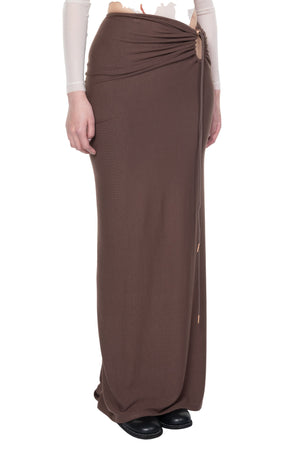 Coffee Cinched Tie Fastening Jersey Skirt