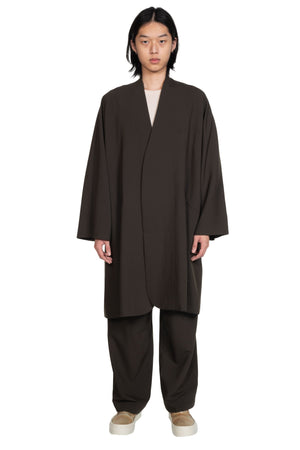 Kar Collarless Long Coat Black Olive