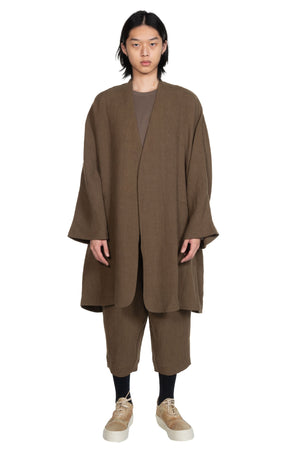 Kar Collarless Long Coat Olive Green