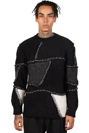 Isabel Benenato Crew Neck Patchwork Jumper