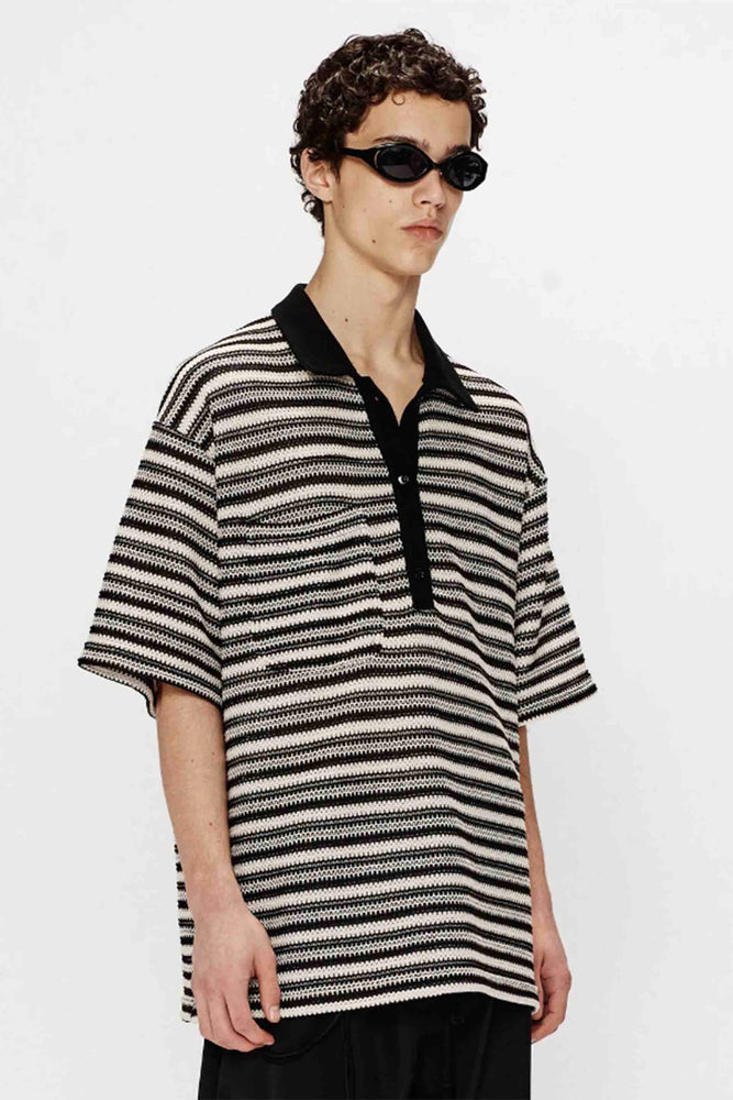 Crochet Knit Gym Polo Black