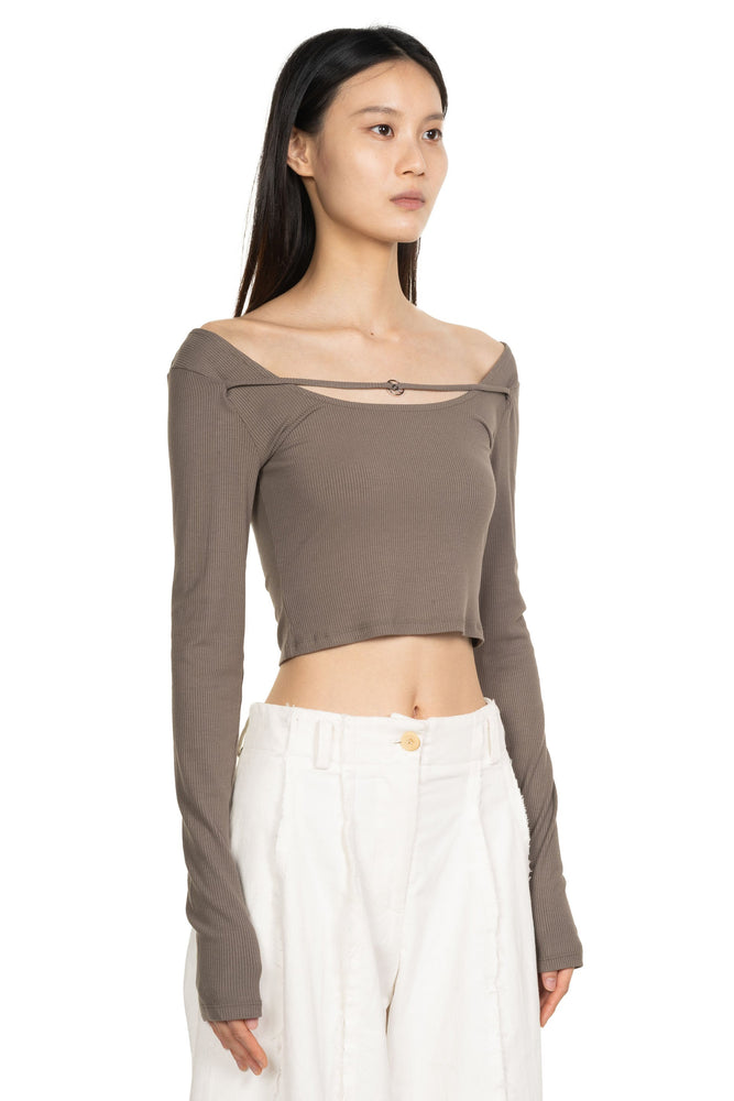 Cropped Jersey Taichi Ring LS Top Forest Grey