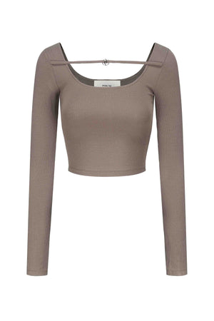 Cropped Jersey Taichi Ring LS Top Forest Grey