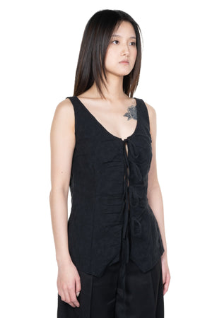 Cross Linen Top Black