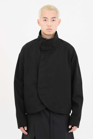 Curved Double Layered Collar Jacket Black