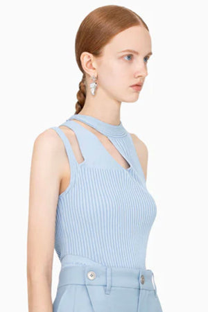 Feng Chen Wang Cut Away Ribbed Knit Blue