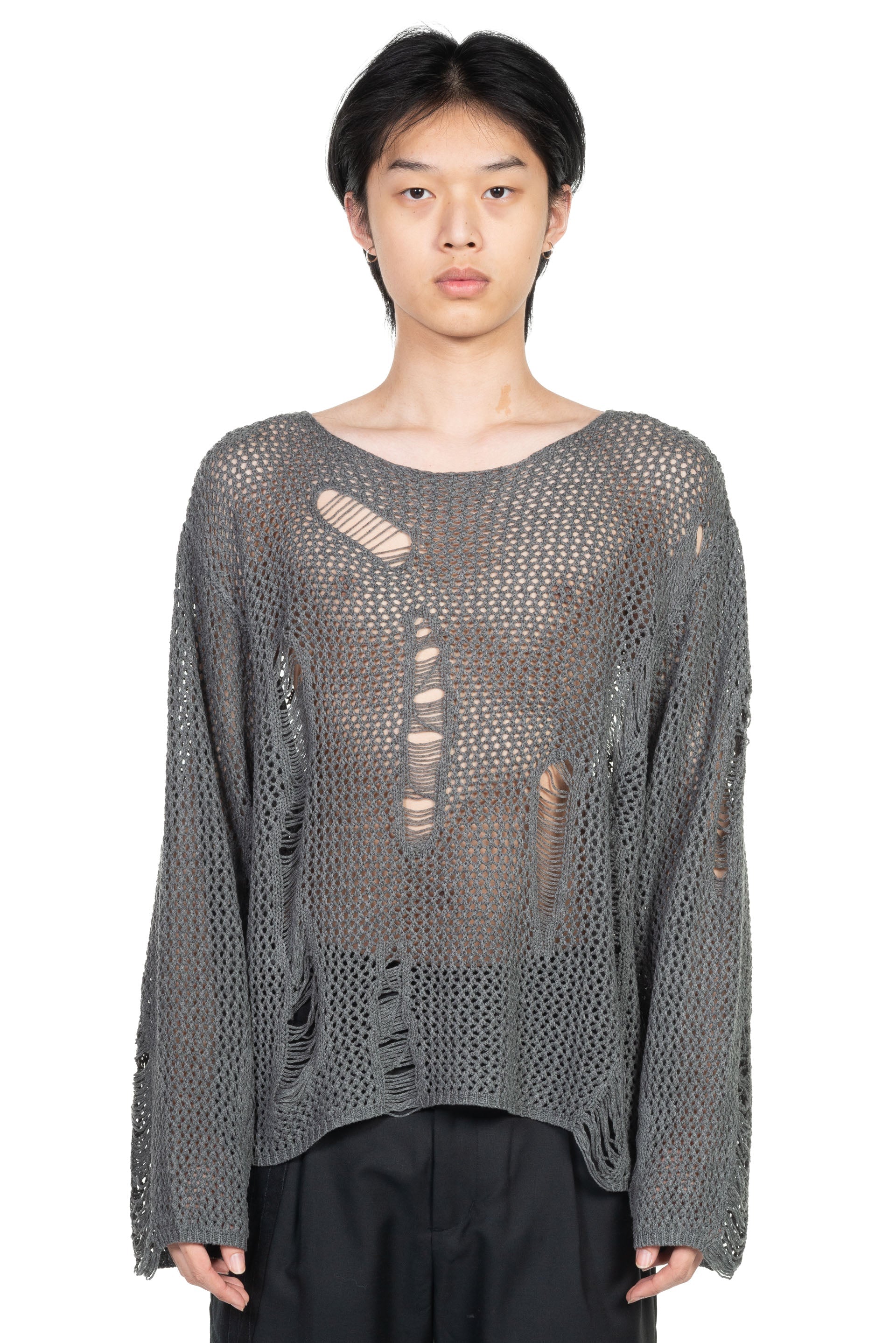 Professor E Destroyed Knit Jumper Grey | UJNG