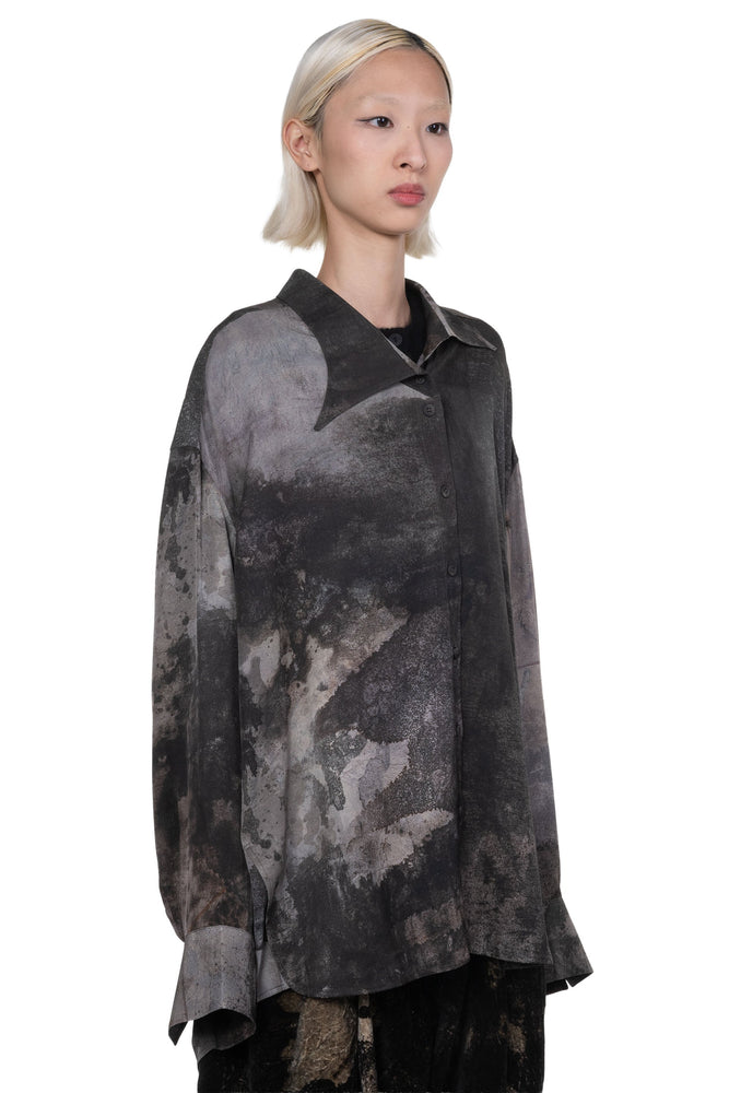 Digital Print Asymmetric Collar Shirt