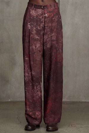 Digital Print Straight Leg Trousers Burgundy