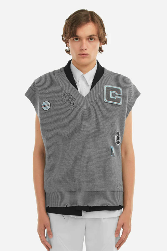 C2h4 Distressed Knit Vest Grey