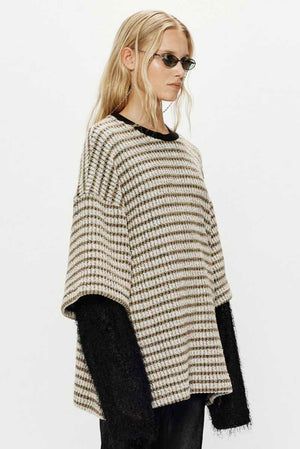 Double Layered Sleeves Pullover Beige