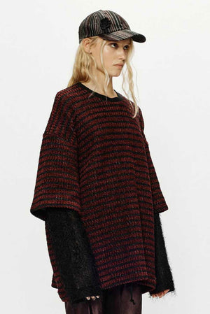 Double Layered Sleeves Pullover Wine