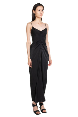 Draped Cinched Backless Dress Black