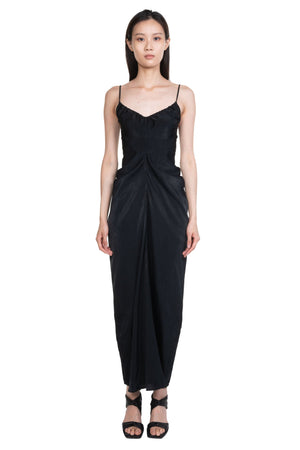 Draped Cinched Backless Dress Black