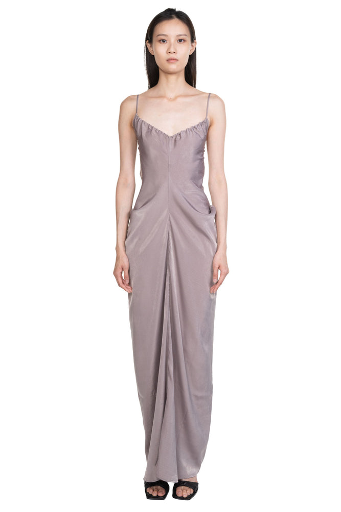 Draped Cinched Backless Dress Grey
