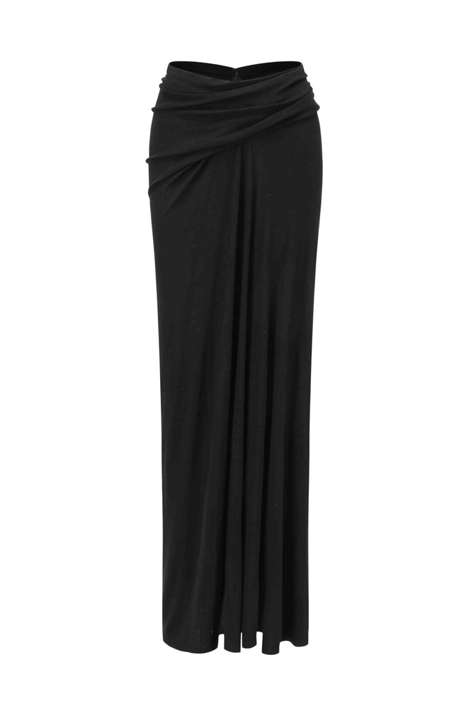 Draped Knitted Ribbed Skirt Black