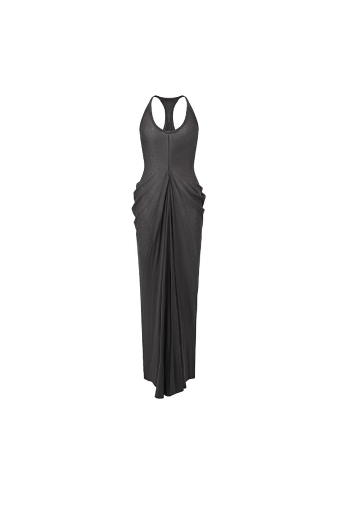 Draped Stretch Ribbed Tank Dress Dark Grey
