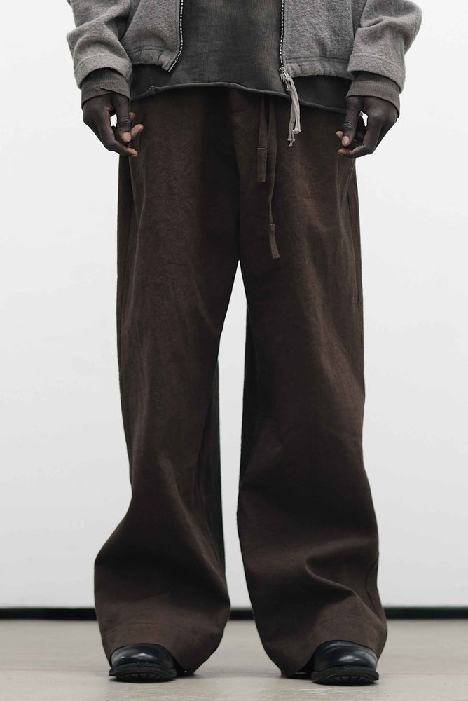 Drawstring Straight Trousers Brown