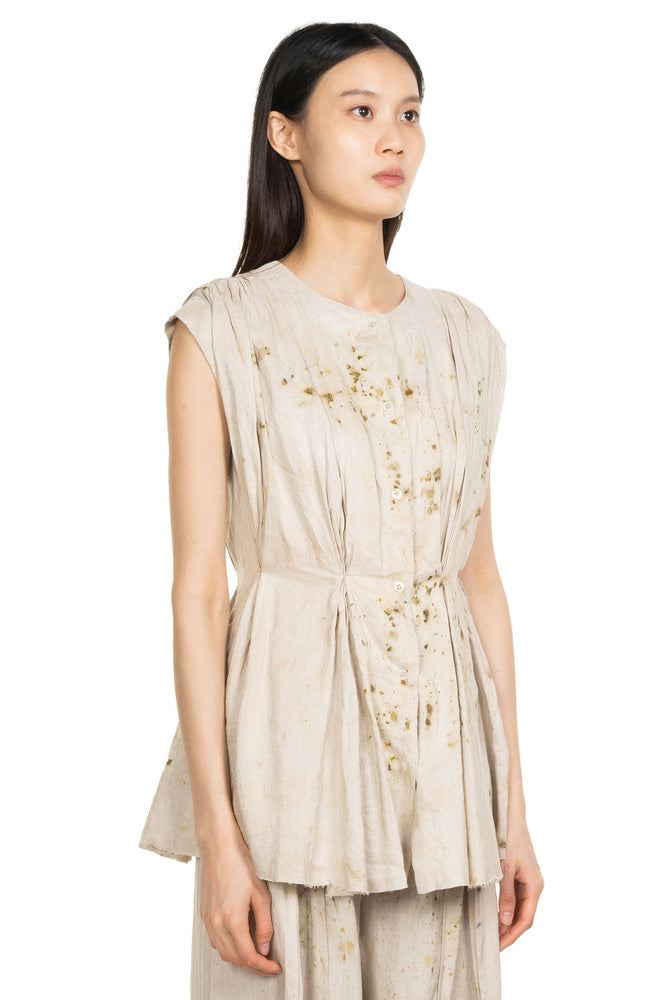 Dyed Pleated Linen Vest