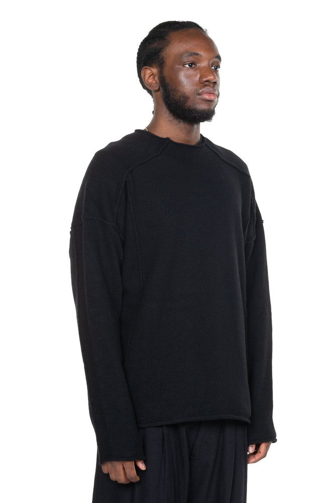 Eco Cashmere Sweater External Stitches Black